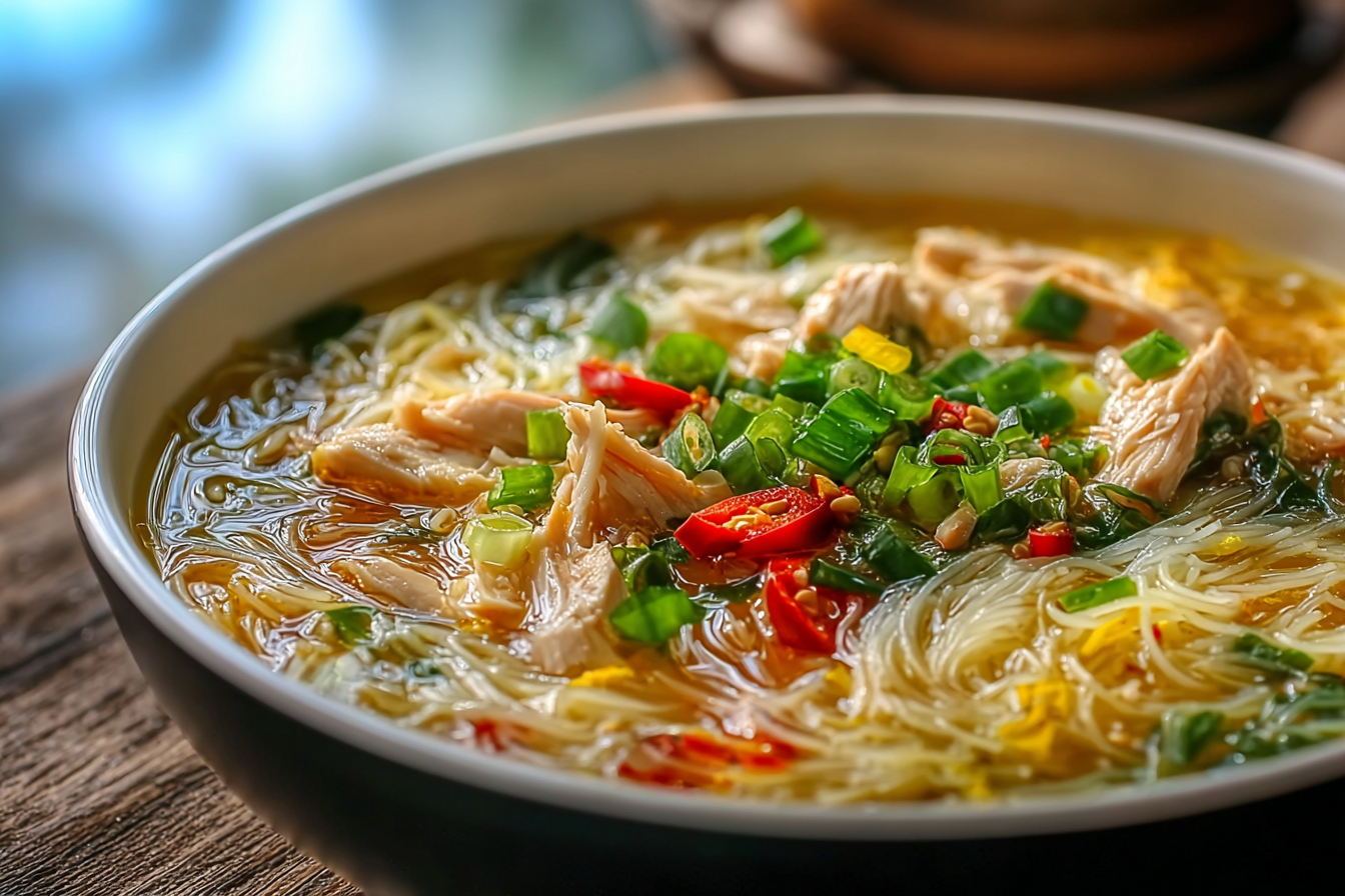 Cozy Chicken Vermicelli Soup Delight with rich golden broth