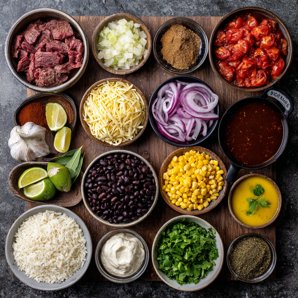 fresh ingredients for chicken and mushroom pasta
