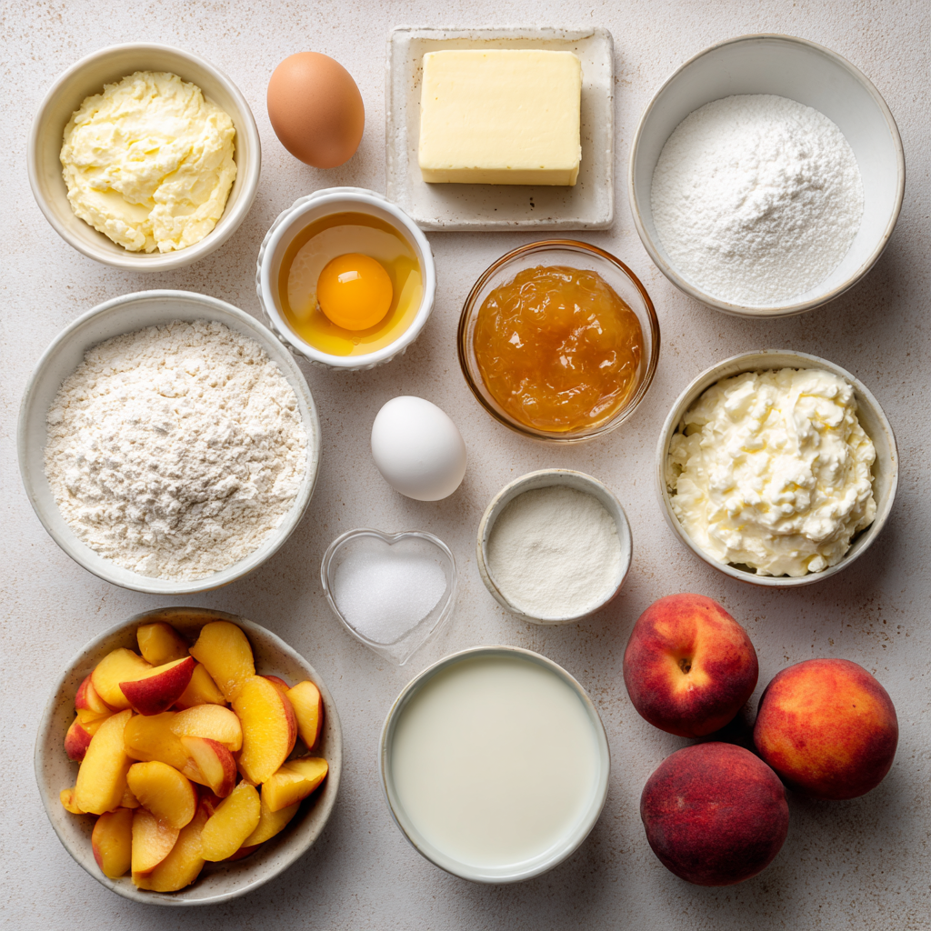Ingredients for honey peach cream cheese cupcakes