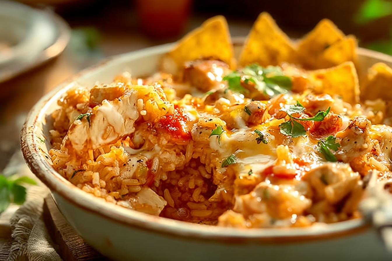 Doritos cheesy chicken casserole baked and served hot