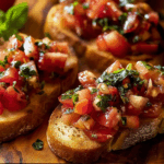Easy bruschetta recipe with fresh tomato and basil topping