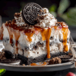 Easy ice cream cake with whipped cream and sprinkles