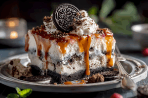 Easy ice cream cake with whipped cream and sprinkles
