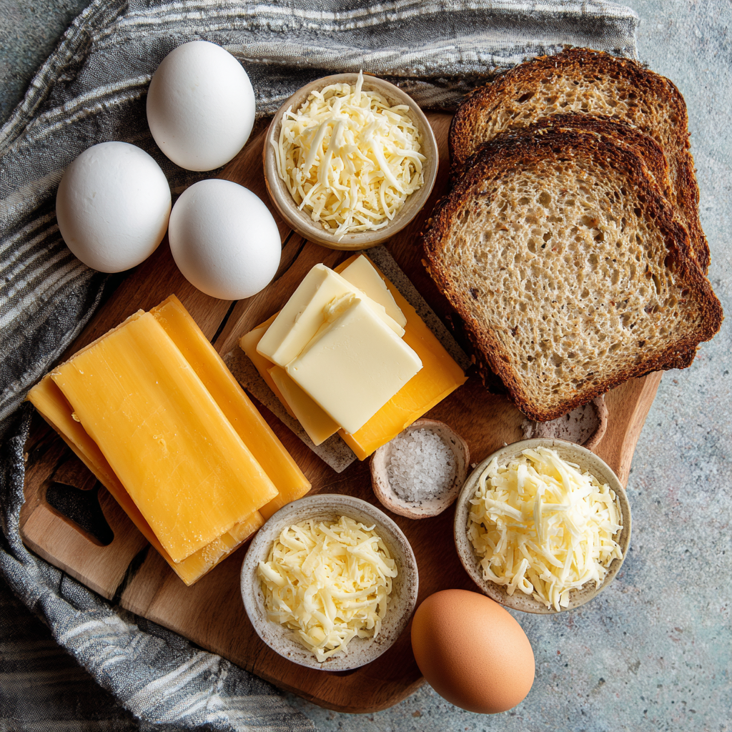 Eggs cooking in bread for breakfast grilled cheese