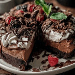 Frozen Mud Pie dessert with layered ice cream and cookie crust