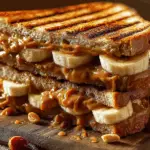 Grilled Peanut Butter Banana Sandwich on wooden board