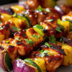 Hawaiian chicken pineapple skewers grilled to perfection