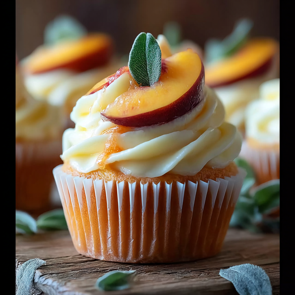 Finished honey peach cream cheese cupcakes ready to serve