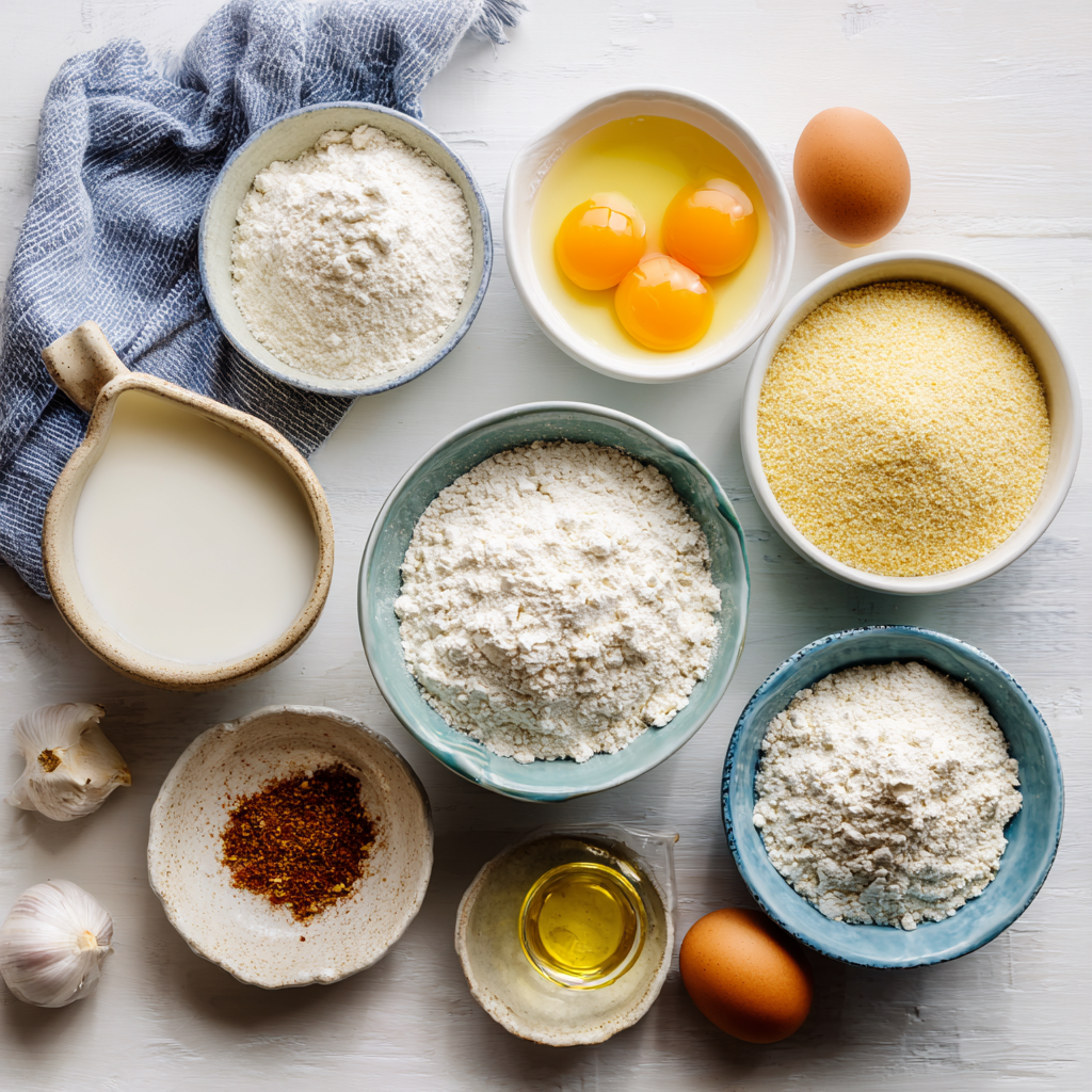 Mixing hush puppies batter with cornmeal and egg