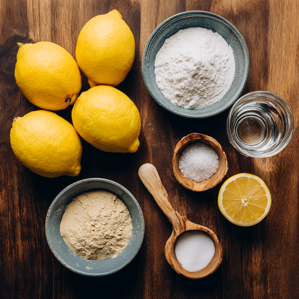 Italian lemon jam ingredients flat lay