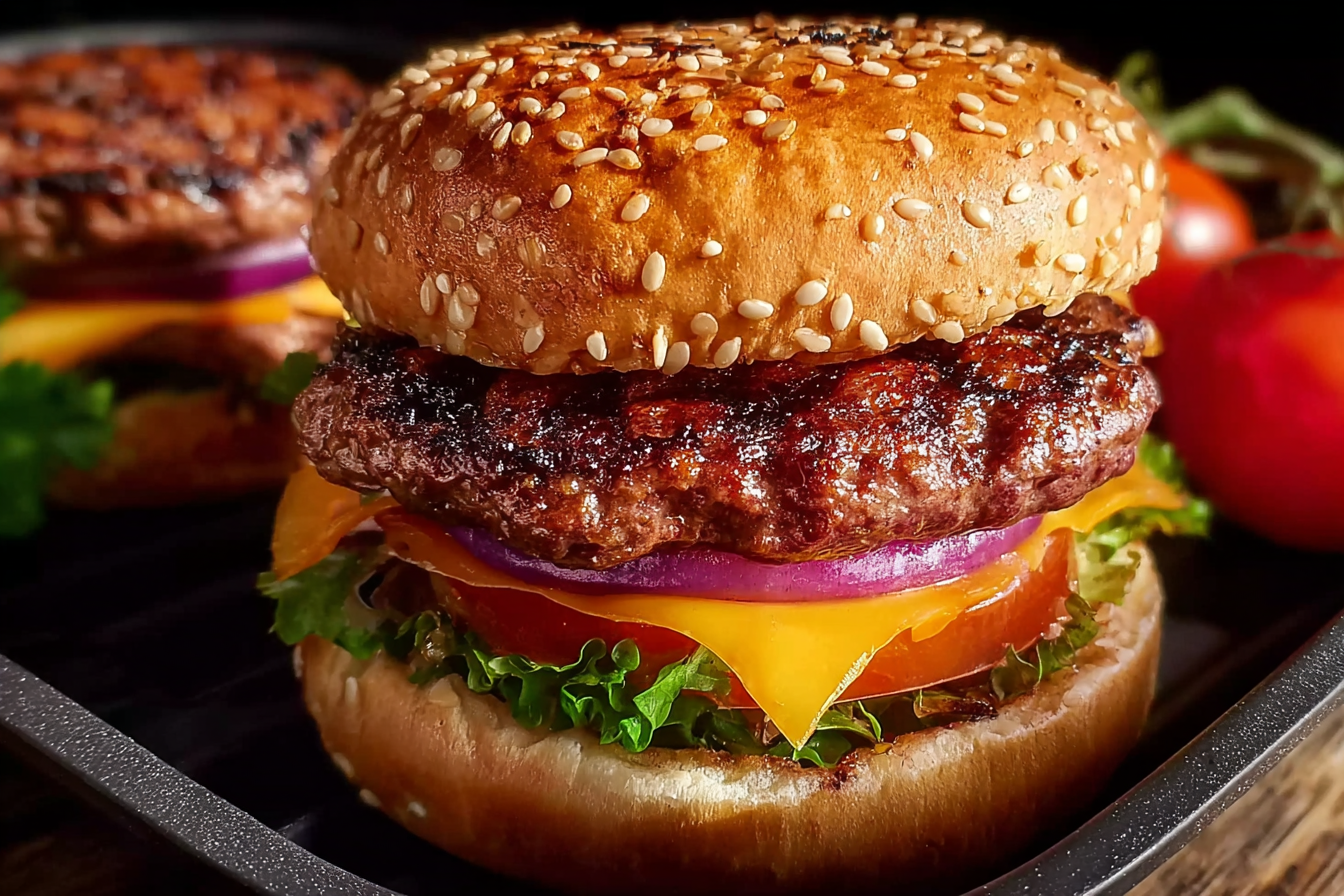 Juicy air fryer hamburgers with fresh toppings