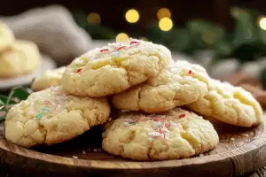 lemon coconut cheesecake cookies fresh out of oven on plate