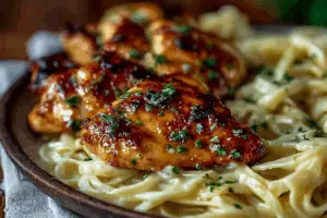 Lemon Garlic Butter Chicken with Creamy Parmesan Linguine