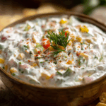 Loaded Creamy Ranch Dip in a glass bowl with chips