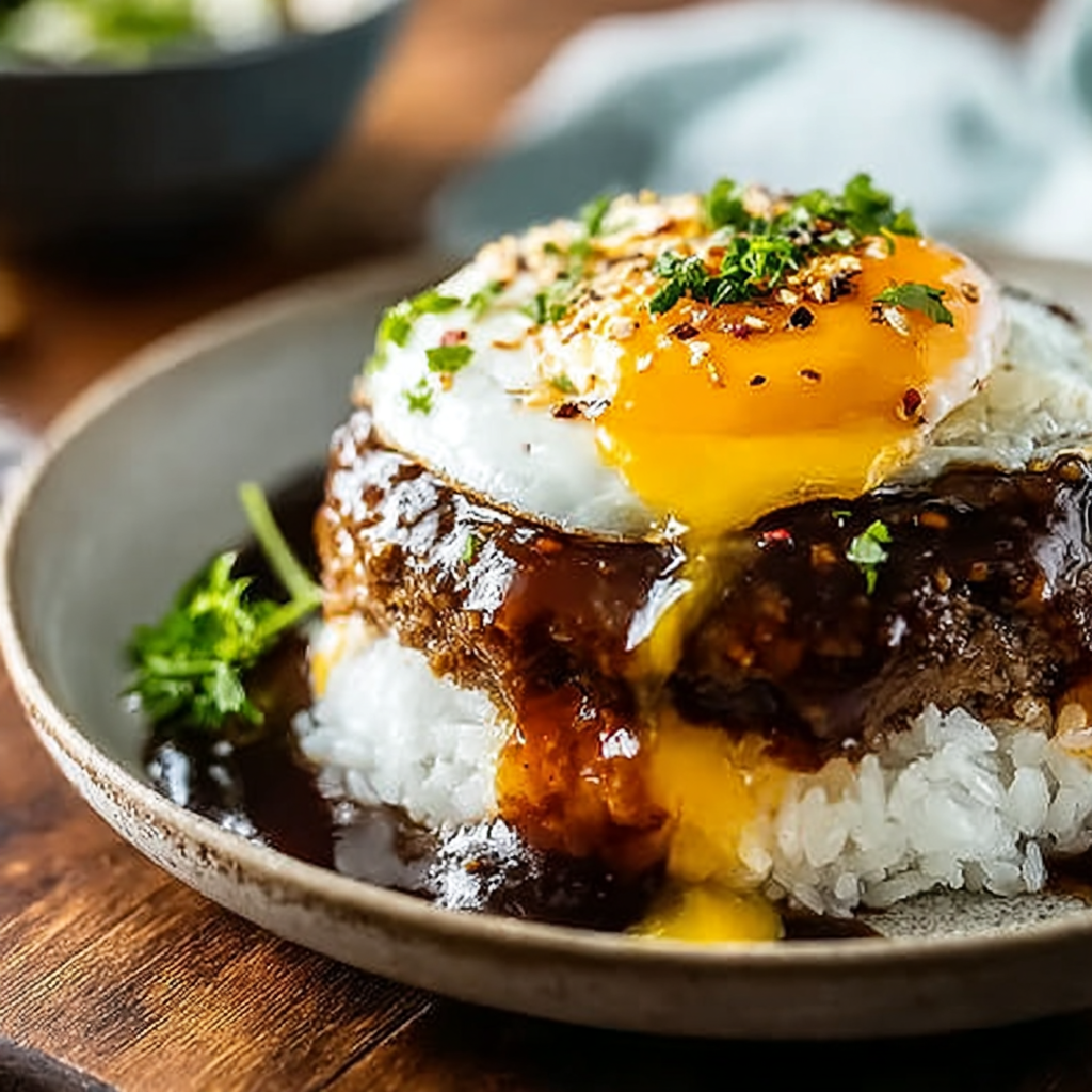 Loco Moco gravy simmering in skillet