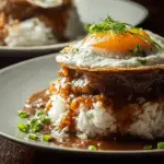 Loco Moco (Hawaiian Lunch) served with gravy and egg