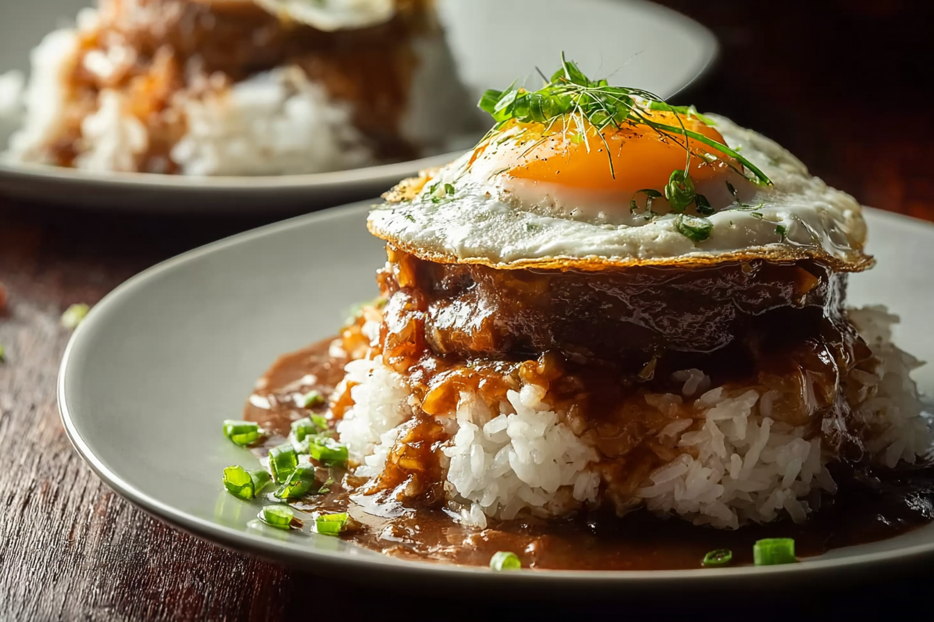 Loco Moco (Hawaiian Lunch) served with gravy and egg
