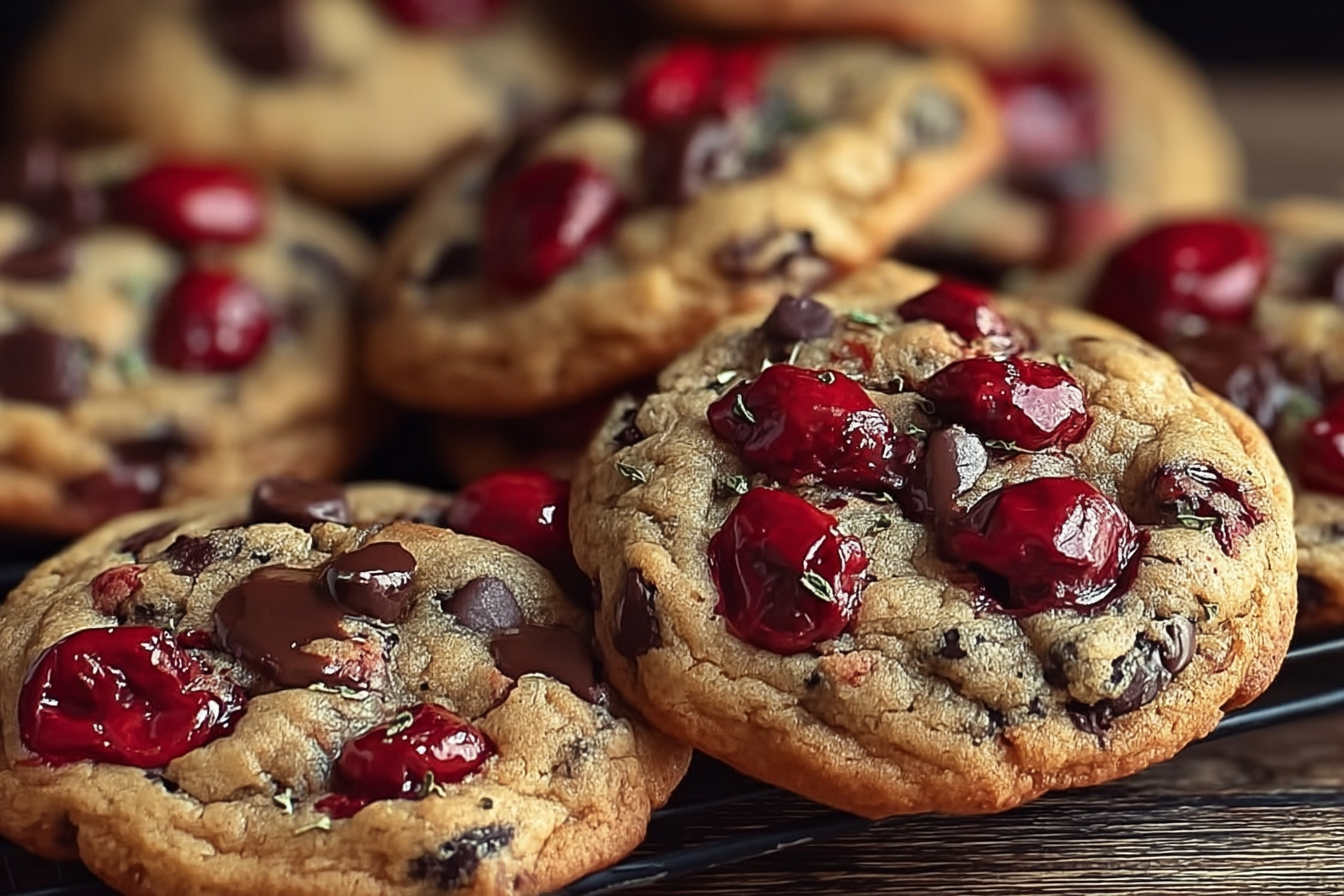 Freshly baked maraschino cherry chocolate chip cookies