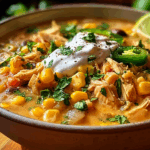 Mexican Street Corn White Chicken Chili with toppings