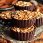 No-Bake Peanut Butter Oat Cups topped with chocolate