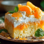 Orange Creamsicle Poke Cake Recipe sliced on a plate