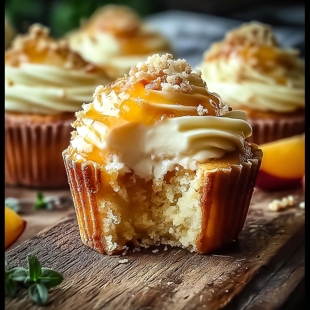 Filling cupcake liners with peach batter and preserves