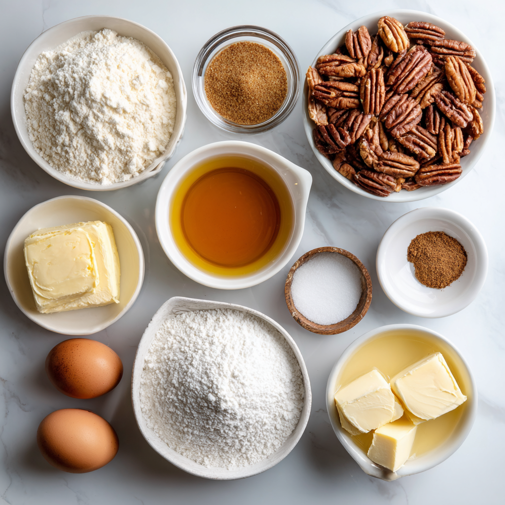 Ingredients for pecan pie dump cake on kitchen counter