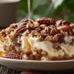 Gooey pecan pie dump cake fresh from the oven