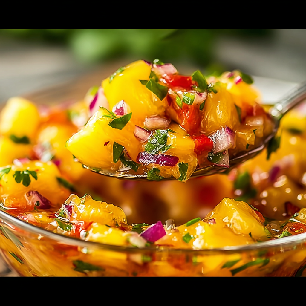 grilled chicken topped with pineapple mango salsa
