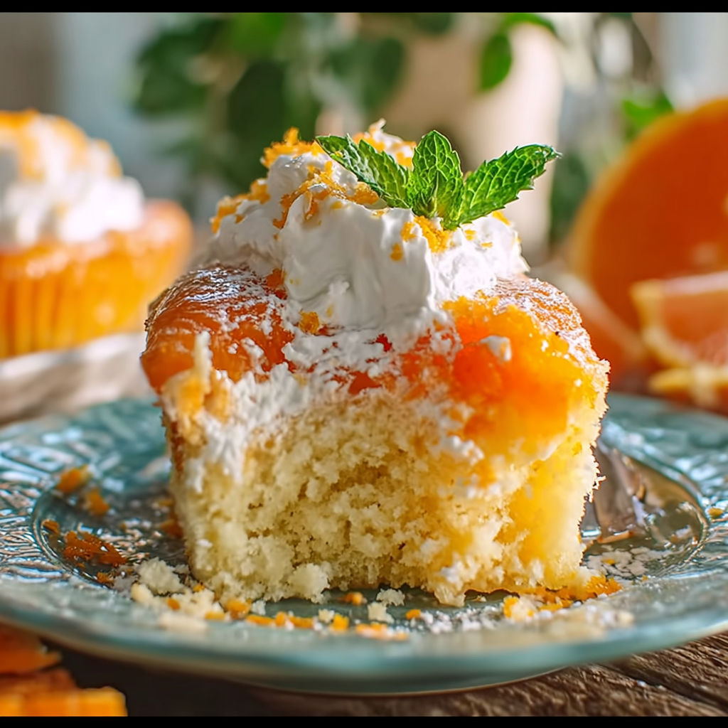 Pouring Jell-O into Orange Creamsicle Poke Cake