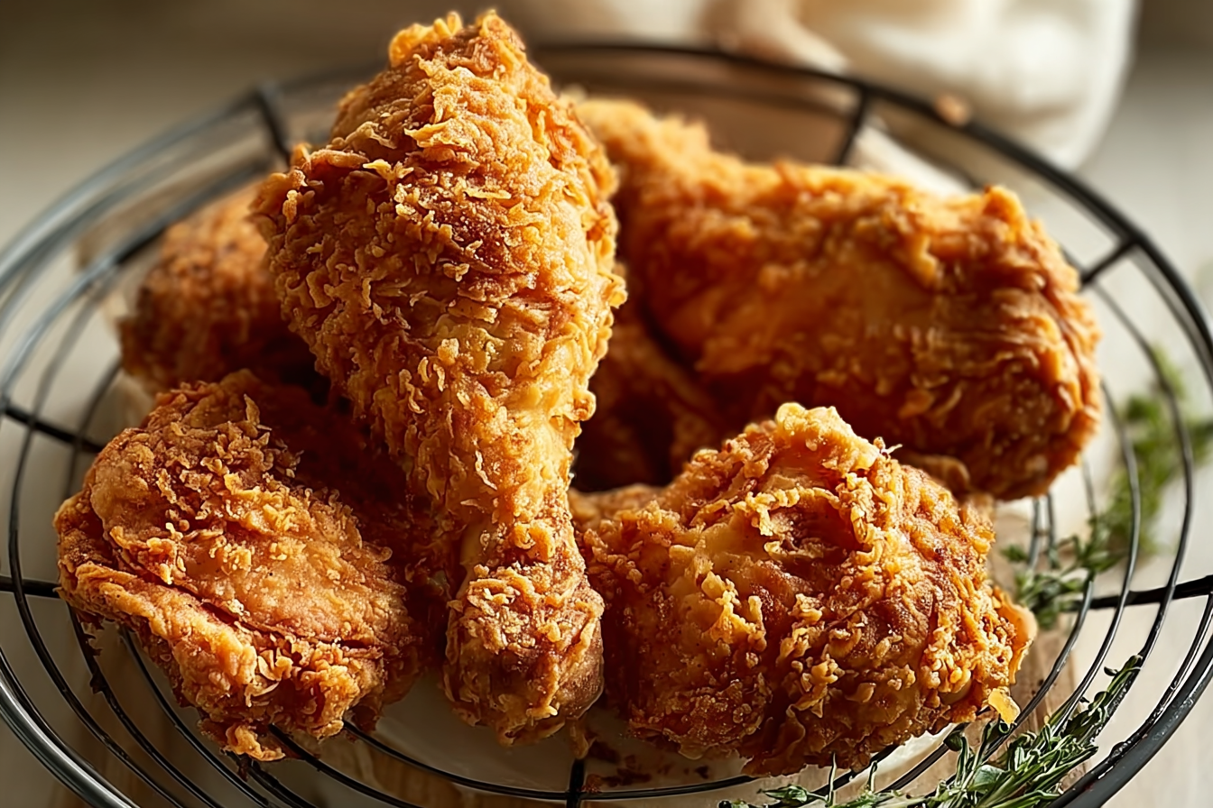 Quick and easy homemade KFC style chicken fresh from fryer