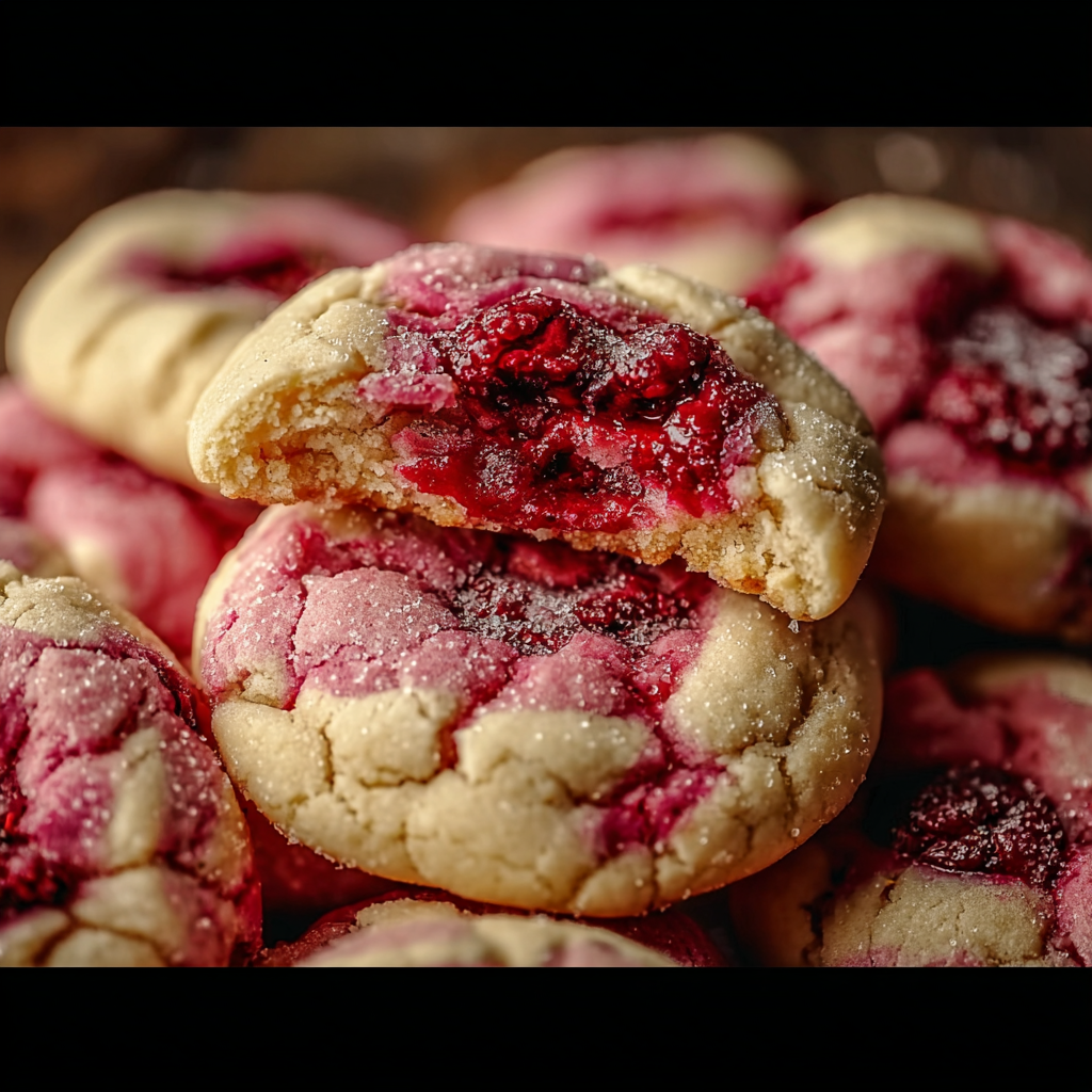 Raspberry sugar cookie dough being scooped before baking