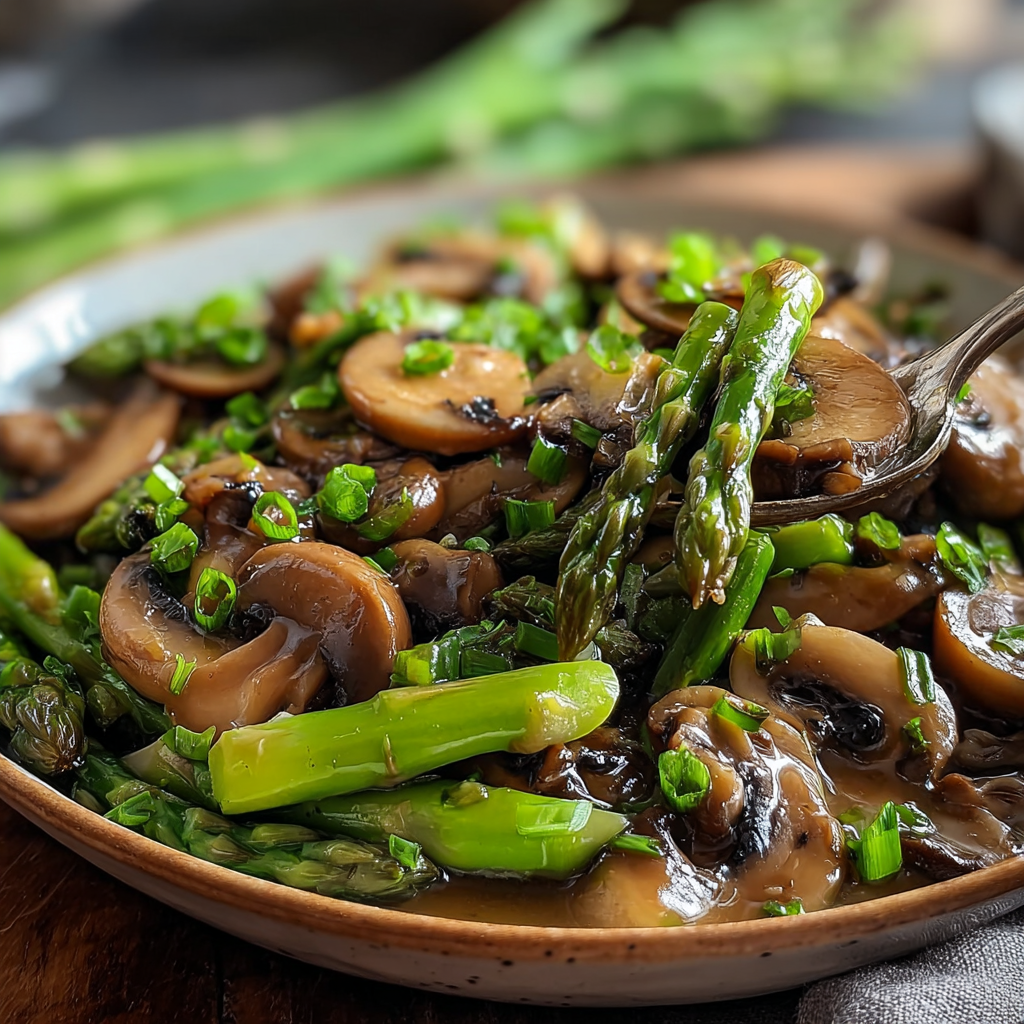sautéed asparagus mushrooms in butter oil