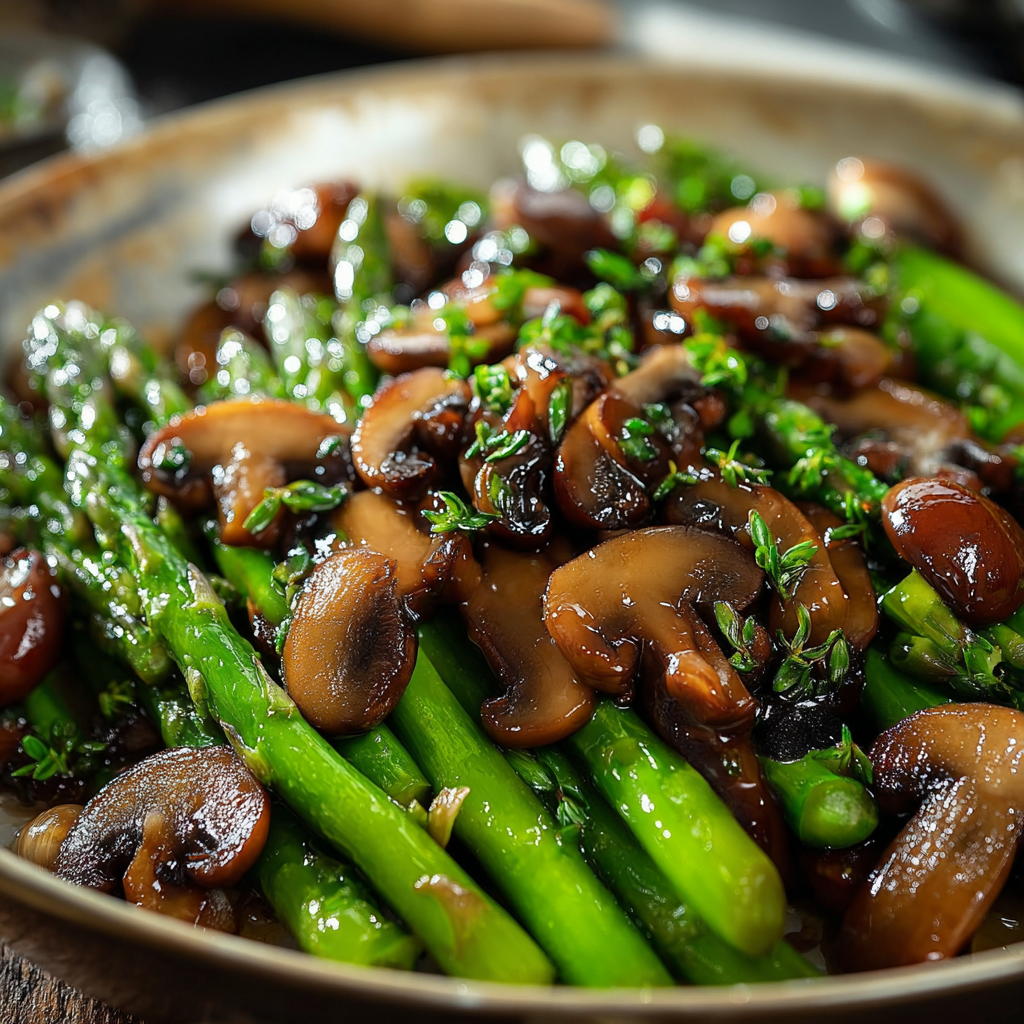 asparagus mushrooms side with salmon