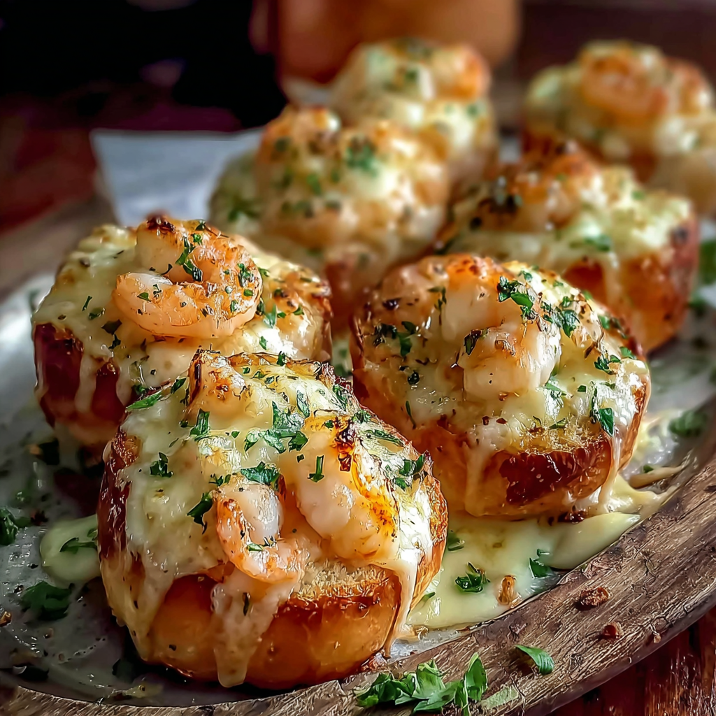 Crabby shrimp-stuffed garlic bread bombs served with sides