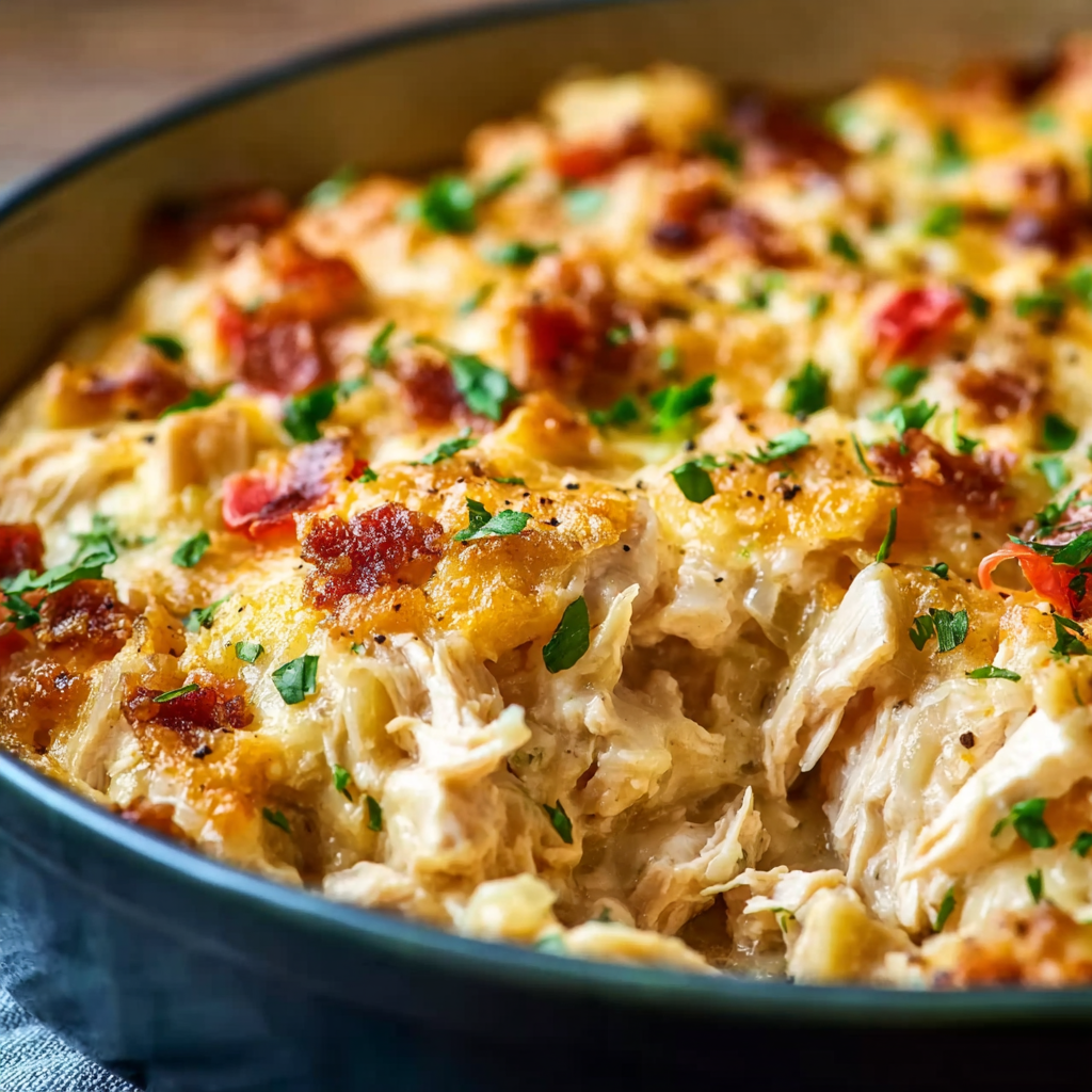 Neiman Marcus casserole served with salad and iced tea