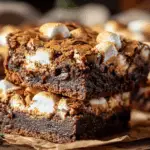 Freshly baked S’Mores Brownies with gooey marshmallows