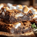 Gooey S’MORES BROWNIES with marshmallows and graham crackers