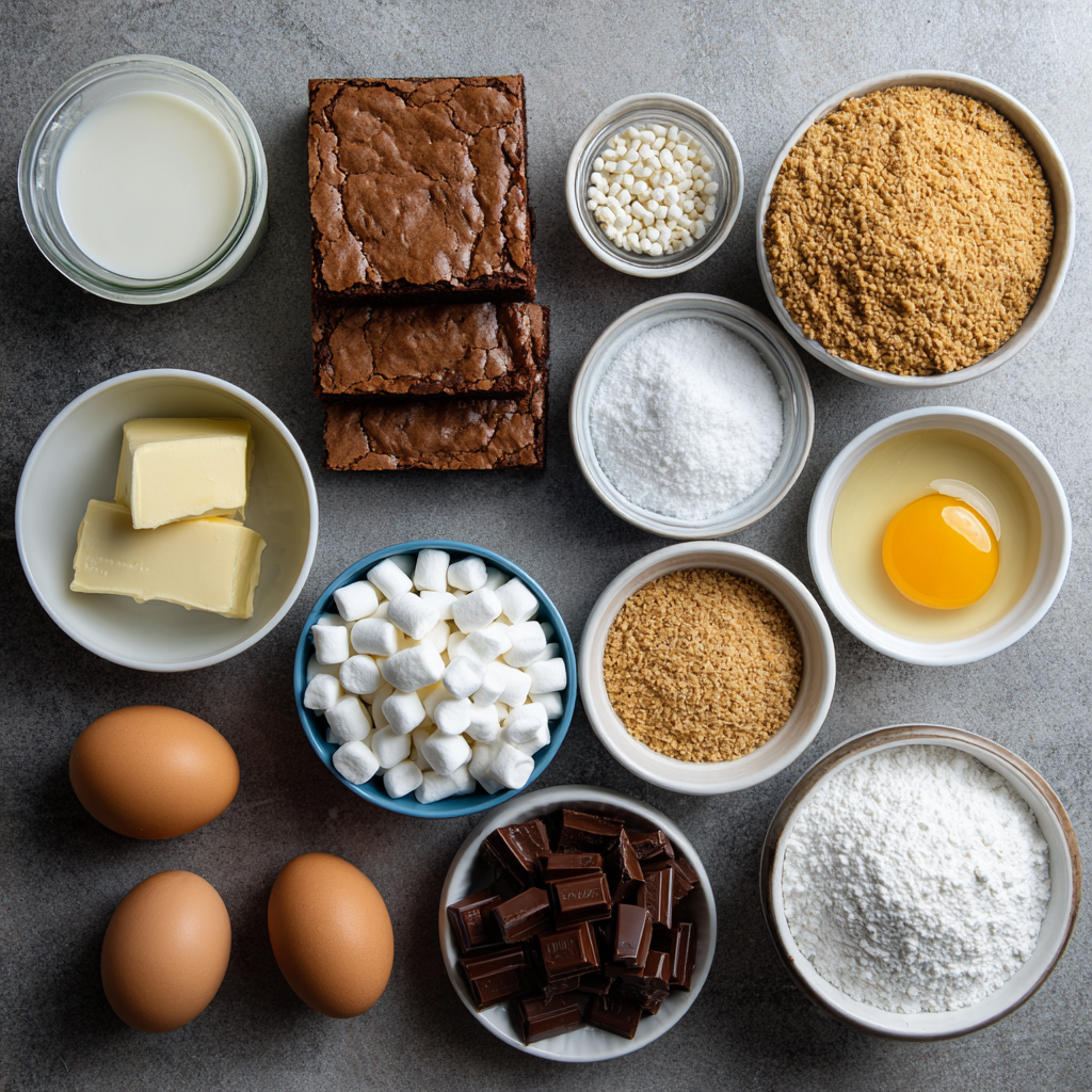 Ingredients for S’MORES BROWNIES recipe from scratch