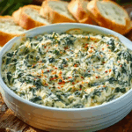 Creamy spinach dip in bread bowl appetizer