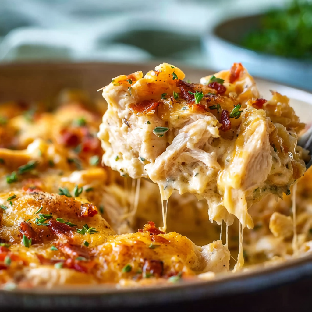 Filling being added to Neiman Marcus chicken casserole dish