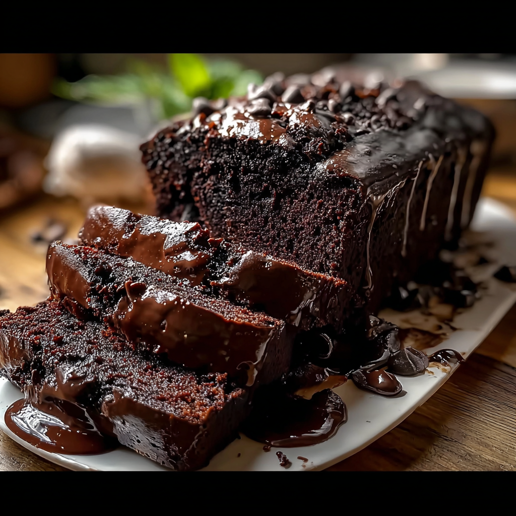 spreading ganache on hot fudge brownie bread