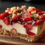 Strawberry Crunch Cheesecake Chunks served with crunchy topping