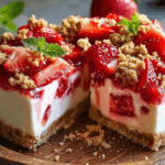 Strawberry Crunch Cheesecake Chunks on white marble board