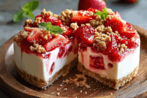 Strawberry Crunch Cheesecake Chunks on white marble board