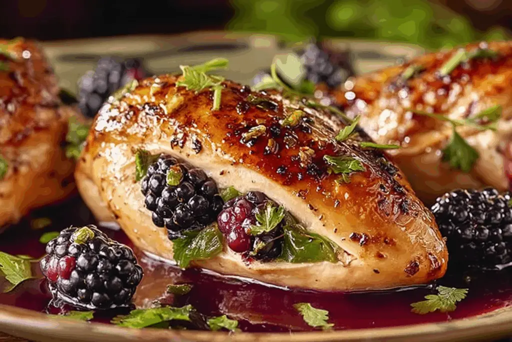 Stuffing the chicken with jalapenos and blackberries