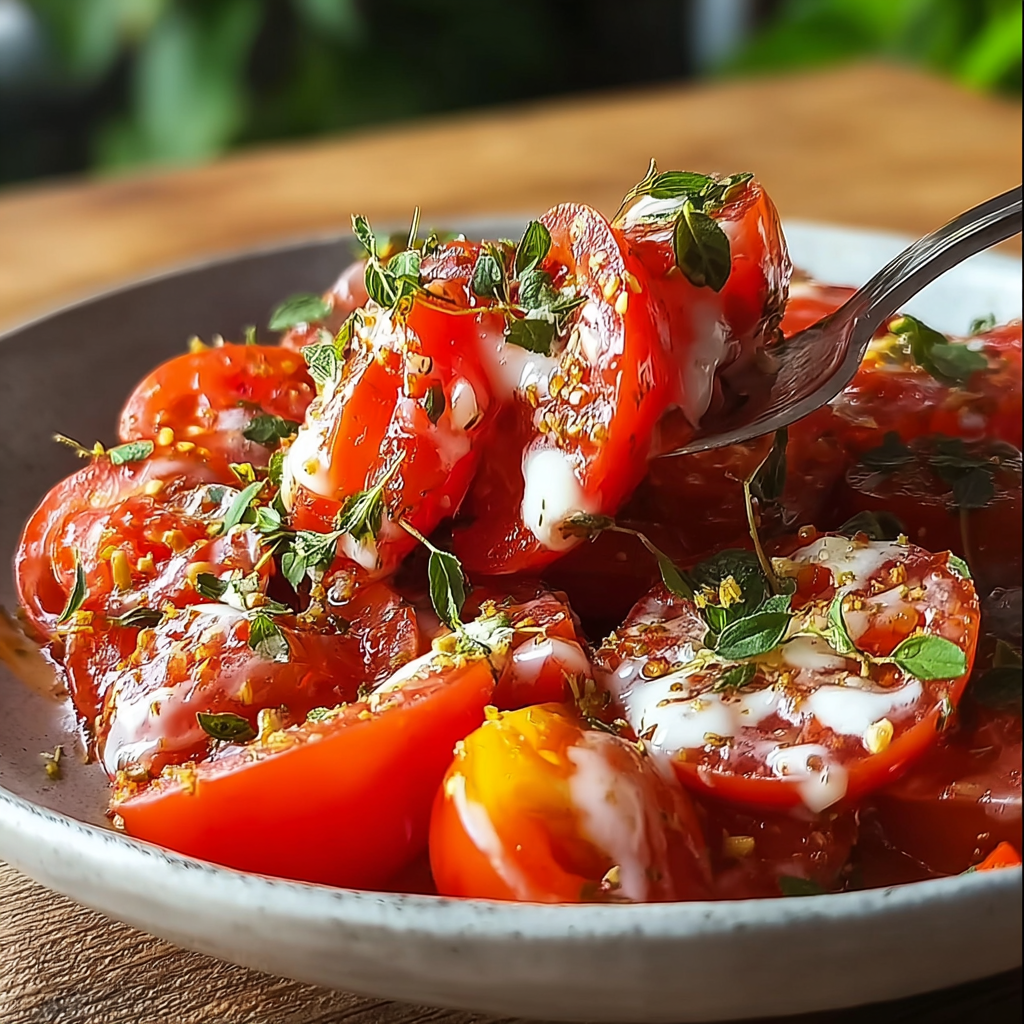 Four types of tomato garlic salad variations
