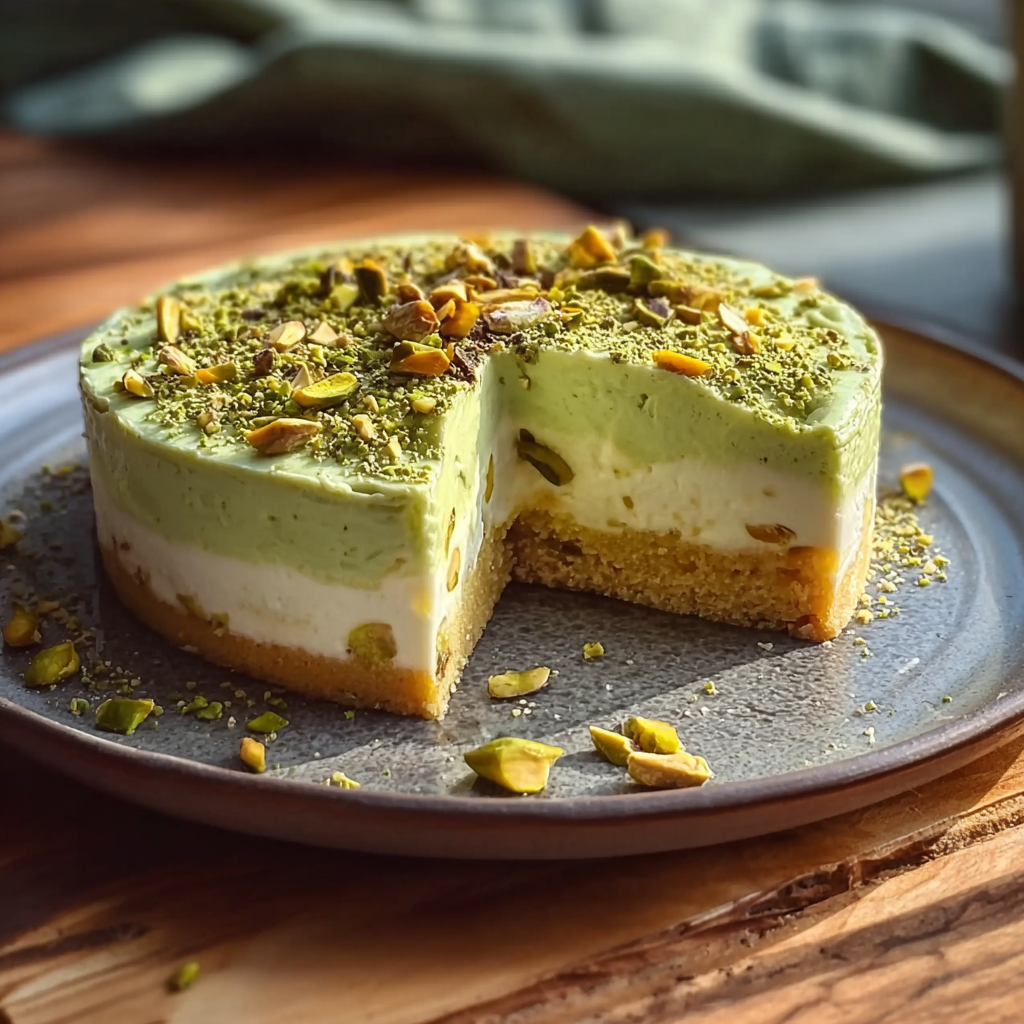 tropical pistachio bliss cake with whipped frosting