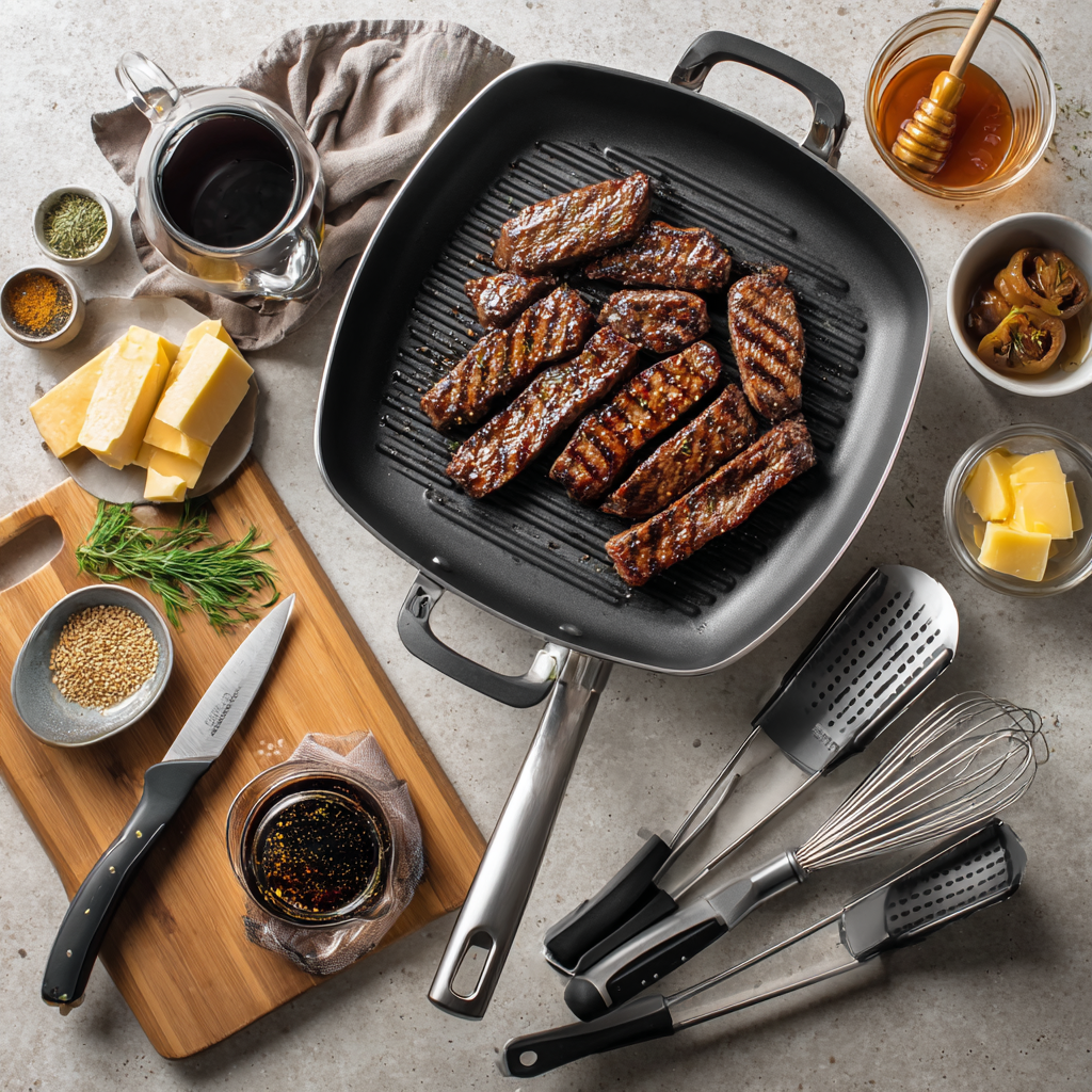 Grill Pan Honey Glazed Steak Strips